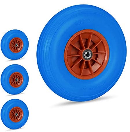 Lot de 4 roues de brouette caoutchouc 4.00-6, de rechange axe, increvable, essieu, 3 adaptateurs, 100 kg