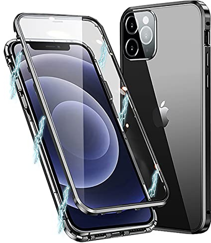 MIMGOAL Hülle für iPhone 11 Pro 360 Grad Magnetisch Transparent Schwarz | Gehärtetes Glas vorne und hinten, Magnetischer Aluminiumrahmen, Integrierter Kameraschutz, Präzise Ausschnitte