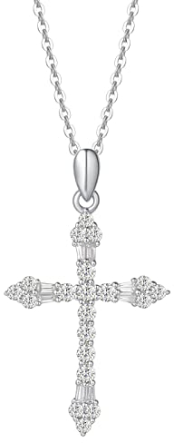 FANCIME Damen Halskette mit Gotik Kreuz Anhänger Kette aus 925 Sterling Silber mit Funkelnde Zirkonia Schmuck für Frauen Kinder - Verstellbar Kettenlänge: 40 + 5 cm