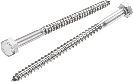 sourcing map Lot de 10 vis tire-fond hexagonales, M6 x 100 mm, en acier inoxydable 304, boulons autotaraudeuses à demi-filetage pour vis à bois