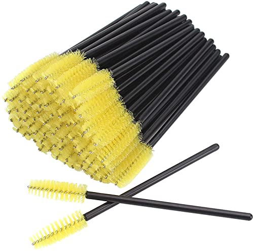 ZMA Pack of 50 Eyelash Brush - Disposable Mascara Wands With flexible head - Spoolies for lashes and Eyebrow, Bendable Makeup Applicator Brush For Flawless look (Yellow)