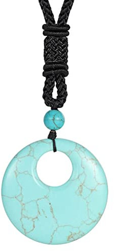 DALMARO Halskette für Damen GEMSTONE EYE - Edelstein Naturstein Shakra Anhänger mit Schmuckschachtel (TÜRKIS)