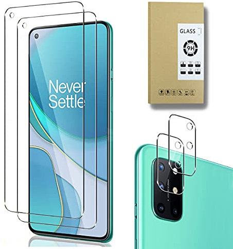 Dision [2 Stück] Displayschutzfolie Kompatibel mit Oneplus 8T +[2 Stück] Kameraobjektivschutz [Einfache Installation,HD Clear,Mehrere Verteidigungstechnologien] Gehärtetes Glas