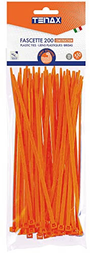 TENAX FIX-TIE L Fascette Multiuso in Plastica Lunghezza 20 cm Arancione, Confezione da 50 pezzi