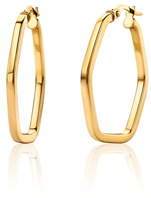 Orovi Ohrschmuck für Damen 29 mm sechseckige Hexagon Creolen Gelbgold geometrische Ohrringe aus 9 Karat (375) Gold