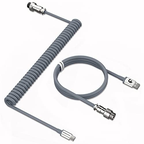 MAMBASNAKE C01 Coiled Keyboard Cable, Pro Custom USB-C Aviator Cable, Type-C to USB-A HyperSpeed Line with 8KHz Return Rate with Metal Aviation Connector for PC Gaming Keyboard-Grey