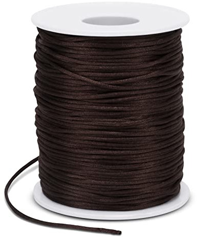 LEREATI Satin Cord 1.5mm x 100m Nylon Cord Bracelet Thread, Rattail Silk Beading Thread Jewellery String for Making Bracelet, Necklace, Chinese Knot, DIY Crafts (Coffee)