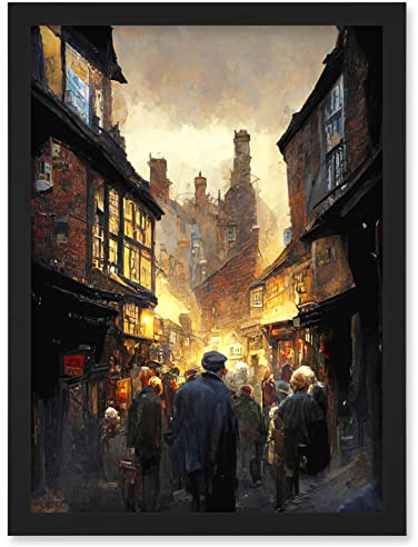 Doppelganger33 LTD The Shambles York Medieval City Street Oil Painting Artwork Framed Wall Art Print A4