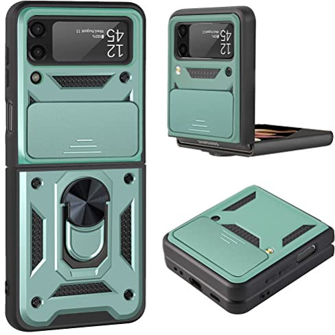 DESSEN Handyhülle für Samsung Galaxy Z Flip 3 5G, Weiche TPU/PC Silikon Hülle und Objektiv Cover, Stoßfeste Schutzhülle mit 360 Grad Drehbarer Ringhalterung Case. Grün