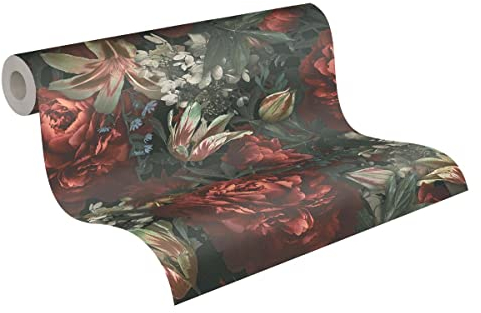 BRICOFLOR Dschungel Tapete | Blumentapete mit Rosen Rot Grün | Vliestapete Floral