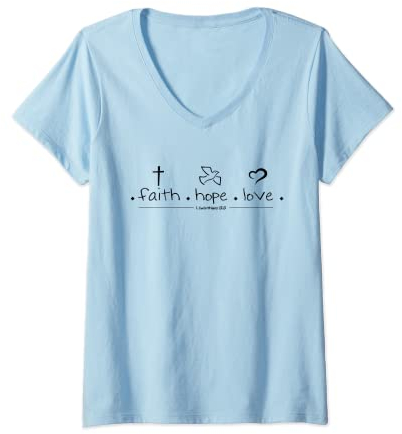 Damen faith hope love T-Shirt mit V-Ausschnitt