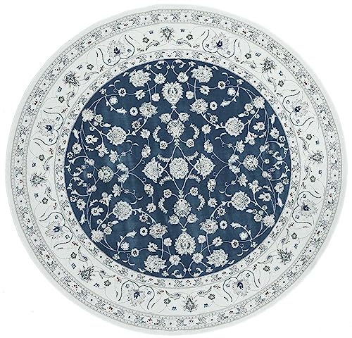 Oskui Carpets NAIN Klassischer Orientteppich - Feines Design für Wohnzimmer, Esszimmer und Schlafzimmer - Blau/Durchgemustert - Oeko-Tex Standard 100, Strapazierfähig (200 Ø, rund)
