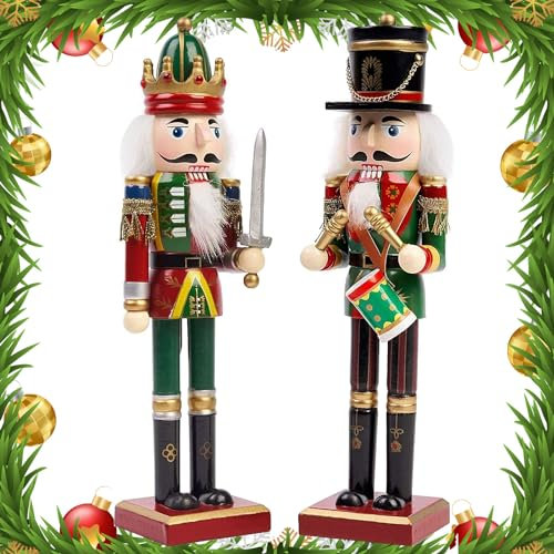 Purpledi 30cm Nussknacker Figuren Holz Nussknacker Soldaten,2Pcs Traditionelle Weihnachten Nussknacker Figuren Deko, Nussknacker Figur Groß für Zuhause Weihnachtsdekoration Weihnachtsschmuck