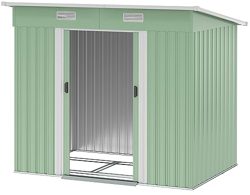 Outsunny 7 x 4ft Outdoor Garden Metal Storage Shed, Tool Storage Box for Backyard, Patio and Lawn, Light Green