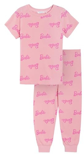 Barbie Pyjama Officiel Mattel pour Filles, Pantalon de détente + t-Shirt à Manches Courtes, vêtements de détente Roses