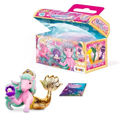 GALUPY Mermaid - 1x Einhorn Figur mit Meerjungfrauenflosse in Einer Schatztruhe, 18 Verschiedene Einhorn Figuren zum Sammeln - Einhorn Spielzeug mit Swarovski Kristall