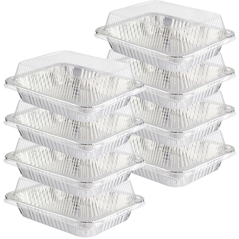 HOMESHOPA Aluminium Foil Food Storage Containers with Plastic Lids, 8 Pack Rectangle Disposable Meal Prep Takeaway Foil Tray, Reusable Tin Foil for Cooking, Baking, Roasting Broiling, Serving