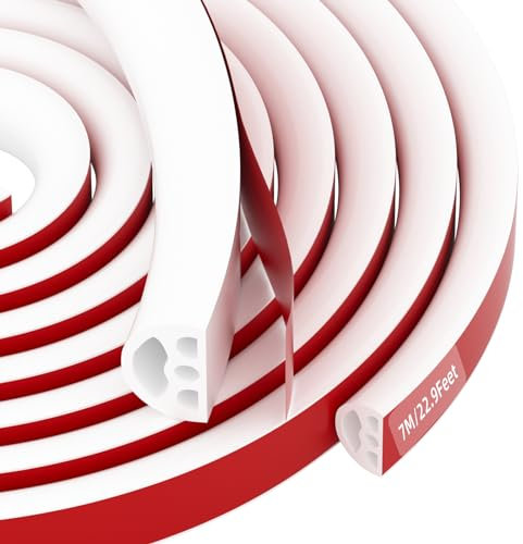 Rubber Weather Stripping Door Seal Strip, D-Shape Self-Adhesive Waterproof Window Sealing Strip, Draught Excluder for Door Frame Insulation Soundproof, Suit for 2.5 to 6mm Gap (7M, White-1)