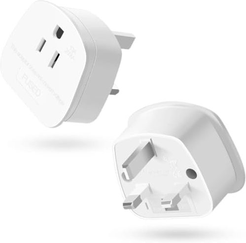 Aieve US to UK Plug Adapter, 2/3 Pin USA to 3 Pin UK Travel Adapter with 13A Fuse, American/Mexico/Canada/Japan to British Plug (for Type A/B, 2-Pack)