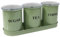 Gzsekken Tea Coffee Sugar Canisters Set of 3,Metal Food Storage Tin Airtight Sealed,Kitchen Canisters with Tray,Retro Kitchen Storage Tins for Countertop Décor with Clear Lid - Sage Green