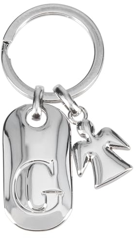 Depesche 11800-008 Silberner Schlüsselanhänger mit Buchstabe G und Schutzengel, Zinklegierung, inkl. farbigem Samtbeutel