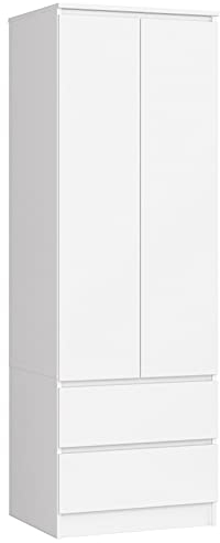 Home Collective Kleiderschrank weiß 60cm breit 180cm hoch, Schrank mit 2 Türen und 2 Schubladen, Kleiderstange und 1 Regal, Garderobe, Schlafzimmer, Wohnzimmer