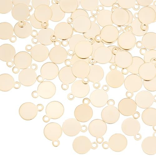 UNICRAFTALE 100 Stück 304 Edelstahl Charms Zum Stempeln Leeres Etikett Goldene Charms Metall Flach Rund Kleines Loch Glatte Charms Für Die Herstellung von Ohrringen Armbändern Halsketten Und Schmuck