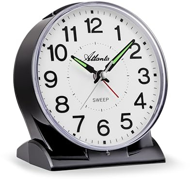 Atlanta Großer Quarzwecker mit automatischem Nachtlicht Sensor Geräuscharm Quarz Analog Schwarz - 2180/7