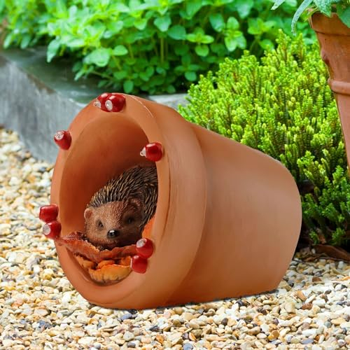 Muldale Hedgehog Garden Ornament Solar Light - Hand Painted Light Up Plant Pot Statue - Great for Outdoor Decor - Gift Boxed - 14.8cm - Hamish