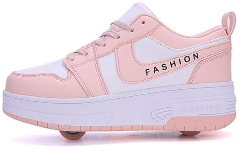 GeRRiT Sportschuhe Skateboard Outdoor Gymnastik Turnschuhe Jungen Mädchen Freizeitschuh Schuhe Mit Rollen Drucktaste Einstellbare Skateboardschuhe Schuhe mit 2 Rollen,Pink-36EU