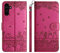 Aisenth Handyhülle für Samsung Galaxy A55 5G, Katze, Schmetterlings Muster Leder Handytasche Brieftasche Klapphülle Etui Flip Case Schutz Hülle mit Ständer, Magnet, Kartenfächer -Violett Rot