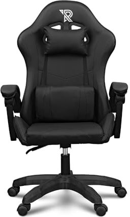 Ranqer Apollo Gaming Stuhl, Bürostuhl PC Stuhl, Gamer Stuhl mit Kopfstütze, Lendenkissen und Armlehnen, verstellbare Rückenlehne 90-135°, Gaming Sessel, Schwarz