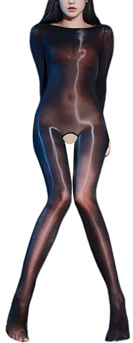 RUIBAVYA Bodystocking Nylon Damen Strumpfhose Glänzend Bodysuit Women Ganzkörper Catsuit Sexy Bodystocking Langärmlig 8D