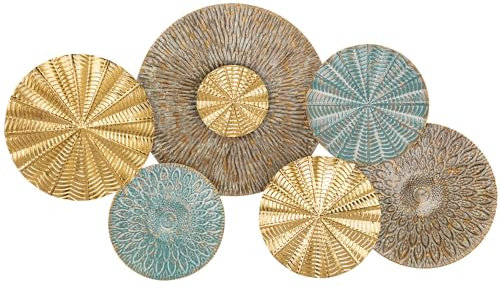 100cm Wandskulpturen Rechteck Wanddekoration Metall Wandschmuck Dekorationen 3D Metallbilder Modernes Kunstwerk für Haus Wohnzimmer Esszimmer Schlafzimmer Küche Korridor, Gold-Blau