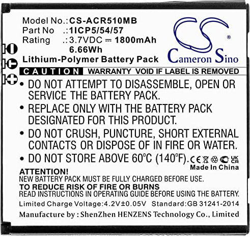1800mAh 6.66Wh Battery Replacement for Angelcare AC310, AC315, AC417, AC510, AC517 Baby Monitor fit Part No. 1ICP5 54 57