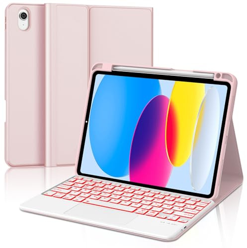 Hülle mit Tastatur für iPad A16 11 Generation 2025/10 Generation 2022, Bluetooth Magnetische Tastatur für iPad 11./10. Gen (11/10.9 Zoll) con Touchpad, Beleuchtung QWERTZ Layout Keyboard, Rosa