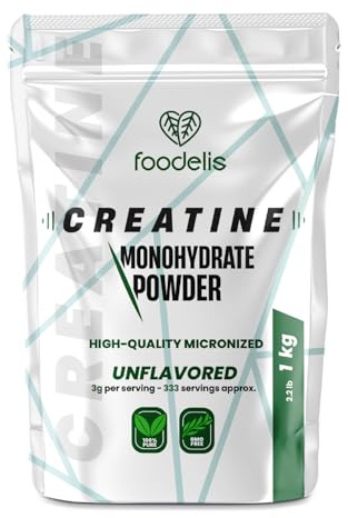 Foodelis Creatina Monohidratada en Polvo 3 kg + Shaker - 100% Creatina Monohidrato Micronizada - Sin Sabor - Pura y Sin Aditivos - No-GMO - Alta Solubilidad - Incluye Dosificador