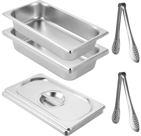 LDXDRU Lot de 4 bac gastro inox avec couvercle, 32,5 x 17,5 x 6,5 cm plat gastro inox avec couvercle, bac gastronorme plat gastro rectangulaire bols à paner