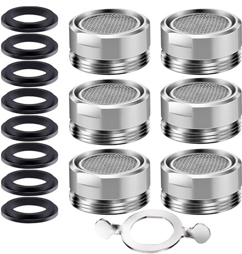 Set da 6 Filtri Rubinetto Con Aeratore M24 Rompigetto Per Cucina, Lavandino Bagno e Bidet Con Riduttore Di Flusso Filtro in Acciaio Inox e ABS tra cui 8 Guarnizioni e 1 Chiave Cromata