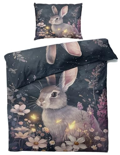Hase Bettwäsche 135x200 Winter - Süße Kaninchen Bettbezug 135 x 200 2er Set, Weiche & Angenehme Mikrofaser Bettbezüge & Kissenbezug 80x80, Bettwäsche-Sets mit Reißverschluss M#&-68