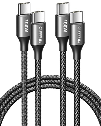 CLEEFUN 100W USB C to USB C Cable (1m, 2-Pack), 5A Fast Charging Type C to C Charger Cable Power for iPhone 16/15 Pro Max,MacBook Pro M3/Air iPad Pro 2024/Air 5, Galaxy S24/S23 Ultra Pixel 9 (Black)
