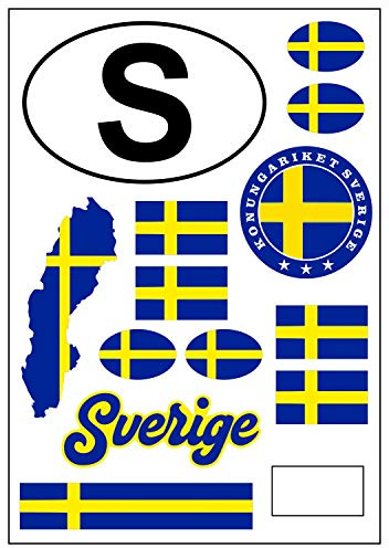 Daged Schweden Aufkleber Karte 8 Stück Stickerbogen Dekorative Sticker - PKW Auto Motorrad Biker Flagge Fahne AK