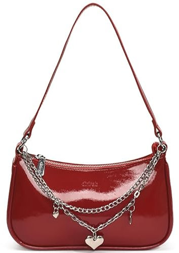 GSenhui Kleine Handtasche Damen Y2K Shoulder Bag Women Lackleder Umhängetasche Frauen mit Ketteliebe, Hobo Schultertasche Crossbody Bag Elegant Handbags Coole Sachen für Mädchen