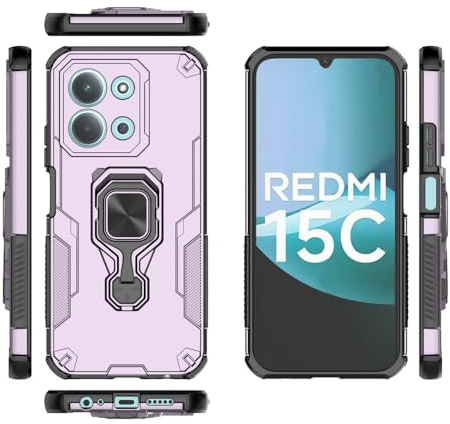 YUXING Funda Xiaomi Redmi 15C 5G 4G – diseño Robusto Antigolpes, Carcasa Híbrida TPU + PC, Esquinas airbag, magnética Anillo Soporte 360°, Aantideslizante-Rosa