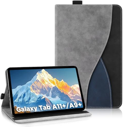 AsWant Hülle für Samsung Galaxy Tab A11+ Plus/A9+ Plus 11 Zoll 2025/2023 | Ultradünne Business Tricolor Mehrere Winkel Schutzhülle mit Fronttasche ,Auto Sleep/Wake ,Gray