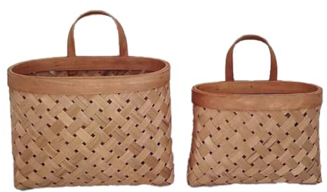 Ujjdwiurgh Handmade Woven Hanging Basket Kitchen Fruit and Vegetable Storage Natural Bamboo Woven Flower Pot Home Wall Decor -B