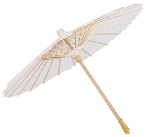 Greensen Parapluie Décoratif Blanc en Papier Ombrelle Chinoise Japonaise avec Look Vintage Romantique DIY Peinture Main pour Activités Parent-Enfant Maternelle Exercices en Classe (40 cm de diamètre)