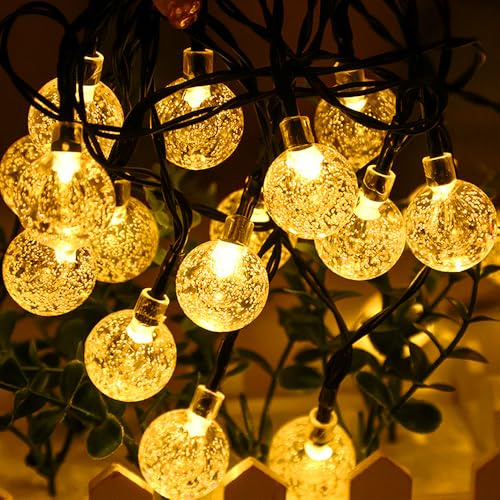 MUCHER Solar Lichterkette Aussen, 9.5M 50 LED Solar 8 Modi Sterne Wasserdicht Innen und Aussen Solarlichterkette für Garten, Terrasse, Balkon, Hochzeit (Kristall Kugeln)