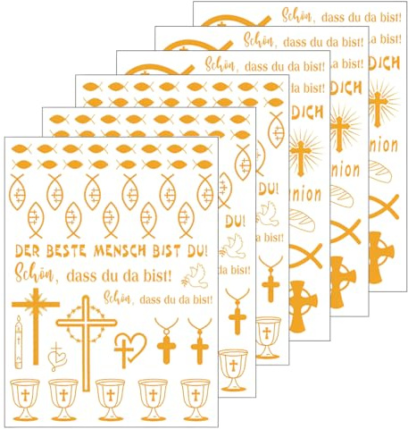 Luxorium Kommunion Aufkleber Gold 6 Bögen Selbstklebende Sticker für Kommunionkerze Gästebuch Karten Scrapbooking