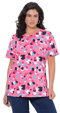 Ulla Popken Damen große Größen Übergrößen Plus Size T-Shirt, Tupfen, Oversized, Rundhals, Halbarm Flamingo 50+ 849560510-50+